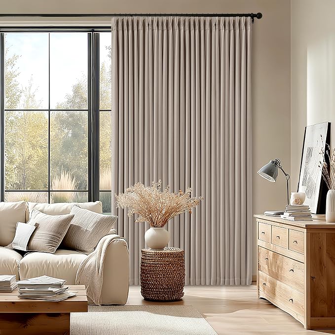Burlywood Birch Pinch Pleated Blackout 100 Inch Linen Curtains Dual Layer | by Twodrapes