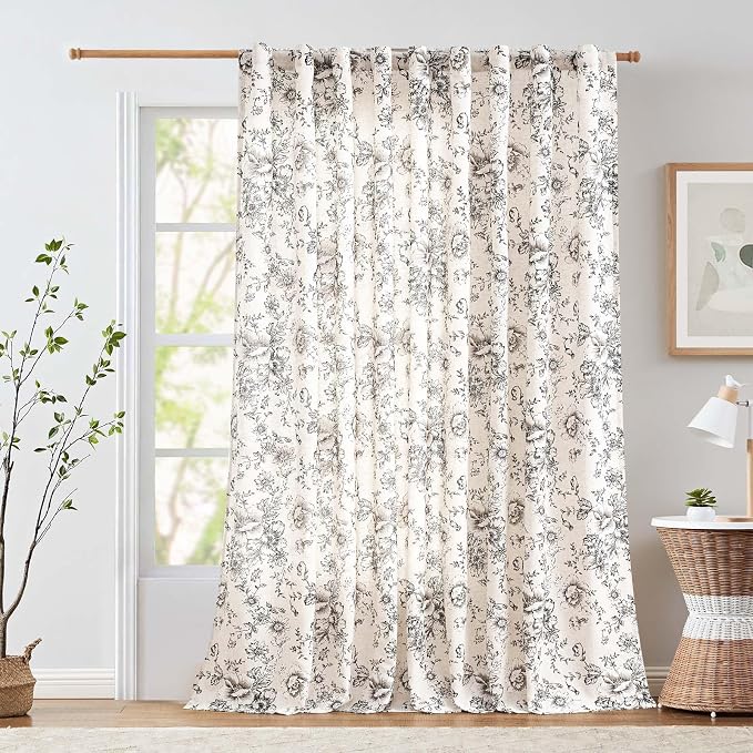 jinchan Linen Floral Curtains Extra Wide by JINCHAN
