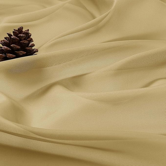 OWENIE Extra Long Gold Sheer Curtains 96 Inches Long 2 Panels Set, Soft - Image 8