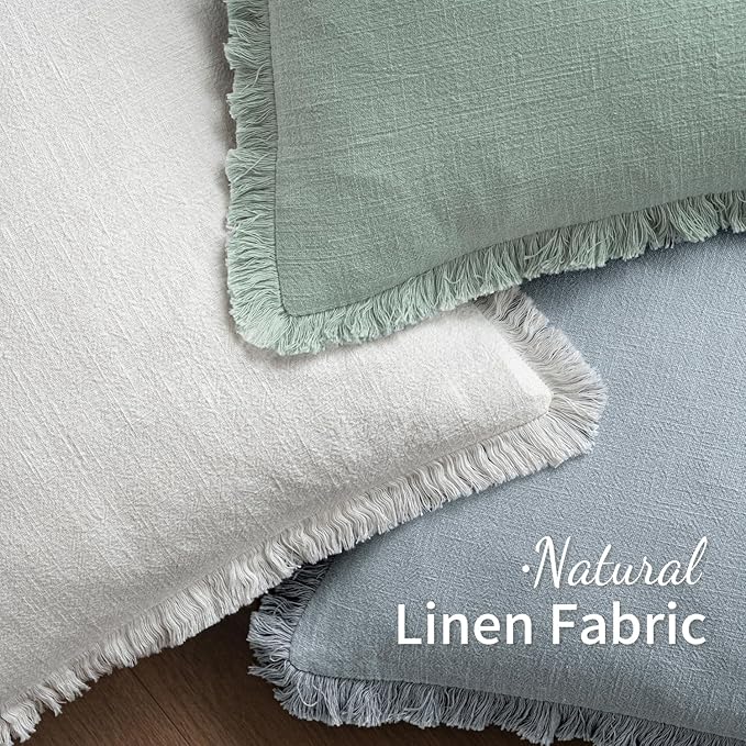 MIULEE Decorative Throw Pillow Covers Neutral Linen Fringe Throw Pillows Set of - Image 4