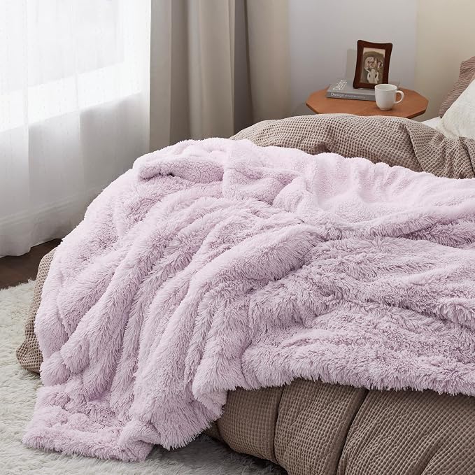 Bedsure GentleSoft Fluffy Lavender Purple King Size Blanket - Image 3