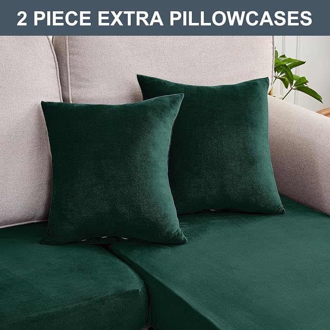 Couch Cover 4-Piece Elastic Velvet Couch Cushion Covers & Chaise Slipcovers - Image 7