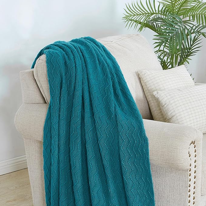BOURINA Throw Blanket Textured Solid Soft Sofa Throw Couch Cover Knitted - Image 4
