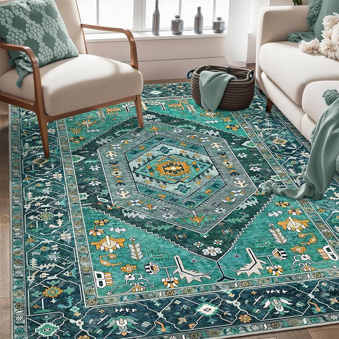 SERISSA 4x6 Boho Bedroom Rug, Washable Non Slip Vintage Teal Area Rugs - Image 5