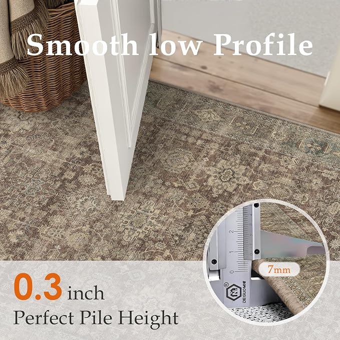 5x7 Washable Area Rug for Living Room Bedroom Vintage Rust Red Soft Low Pile - Image 5