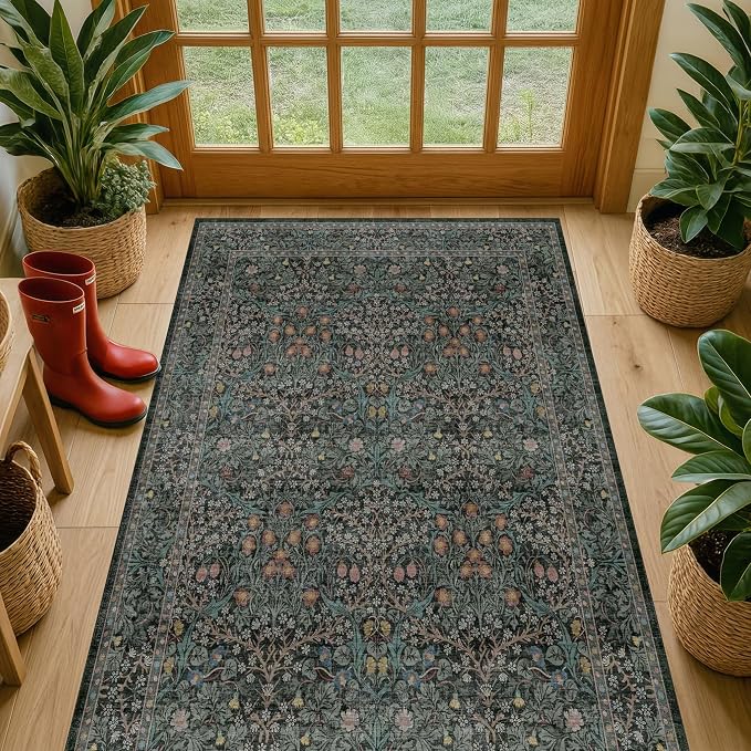 Vintage Floral Dark Green 3x5 Area Rugs by HazoHaus