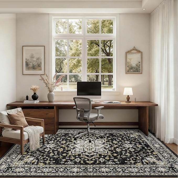 3x5 Area Rugs Living Room Rug: Washable Vintage Boho Medallion Rug No Slip - Image 5