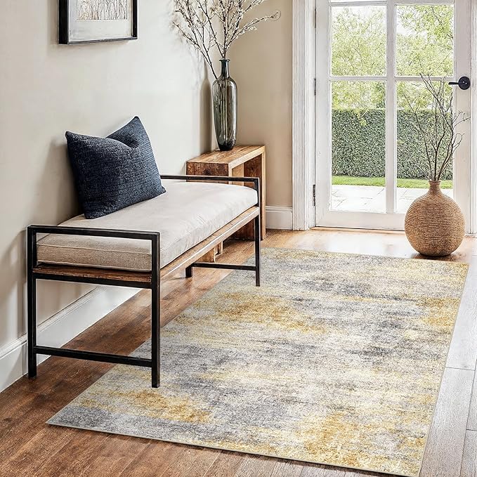 3x4 Washable Entryway Area Rug: Modern Abstract Small Runner Rug by Ksrau