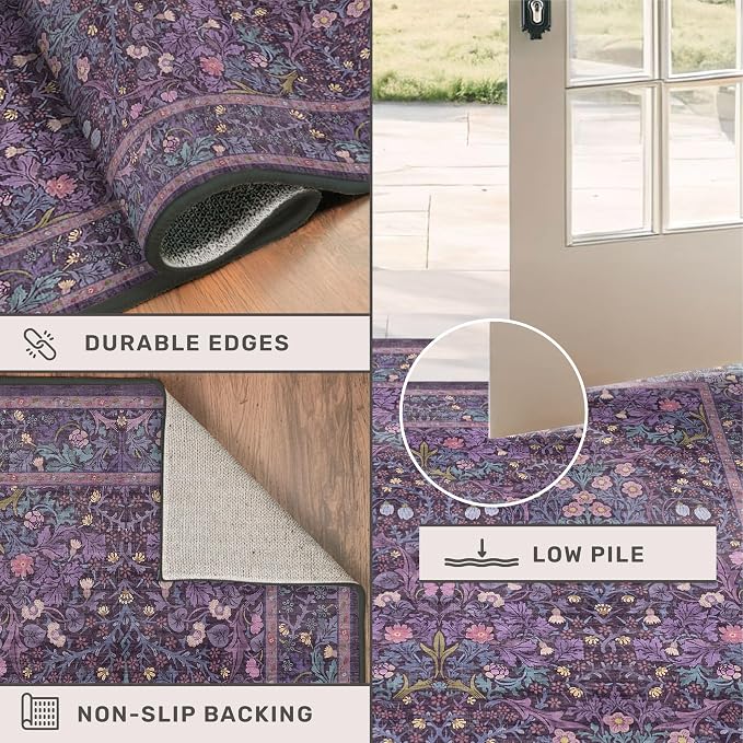 Washable Plum Purple Rug for Bedroom - Image 5