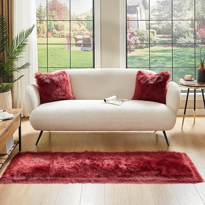 AMTOVO Faux Fur Rug, Burgundy Ultra Soft Fluffy Shag Sheepskin Rug, 2 x 6 ft - Image 2