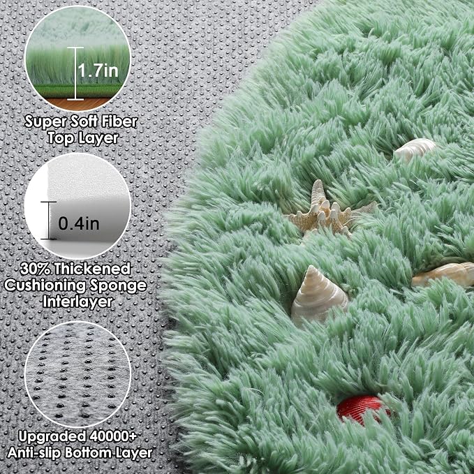 ONASAR Sage Green Round Area Rugs 5ft, Fluffy Soft Bedroom Circle Rug - Image 2