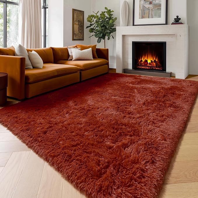 Amdrebio Terracotta Rust Fuzzy Area Rug 8x10 - Image 5