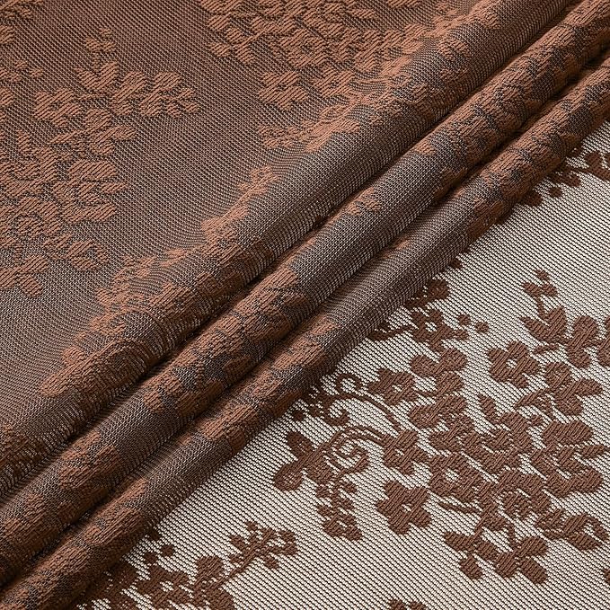 YJ YANJUN Vintage Lace Curtains 54 Inch Length-Brown Kitchen Curtains - Image 6