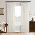 Semi Sheer Linen Pinch Pleated Boho Curtains 102 Inches Long Natural Cream | by Twodrapes