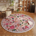Rugcomf Round Rug 4ft Washable Circle Rug Non Slip Low Pile Boho Floral Small by Rugcomf