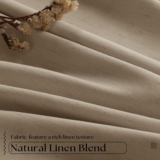 Light Brown Pinch Pleated 100% Blackout Linen Bedroom 96 Inch Curtains | Double - Image 5