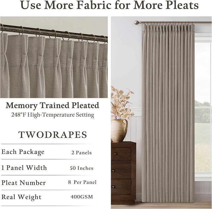 Burlywood Pinch Pleated Extra Long Semi Sheer Curtains 105 Inches Long 50W | - Image 5