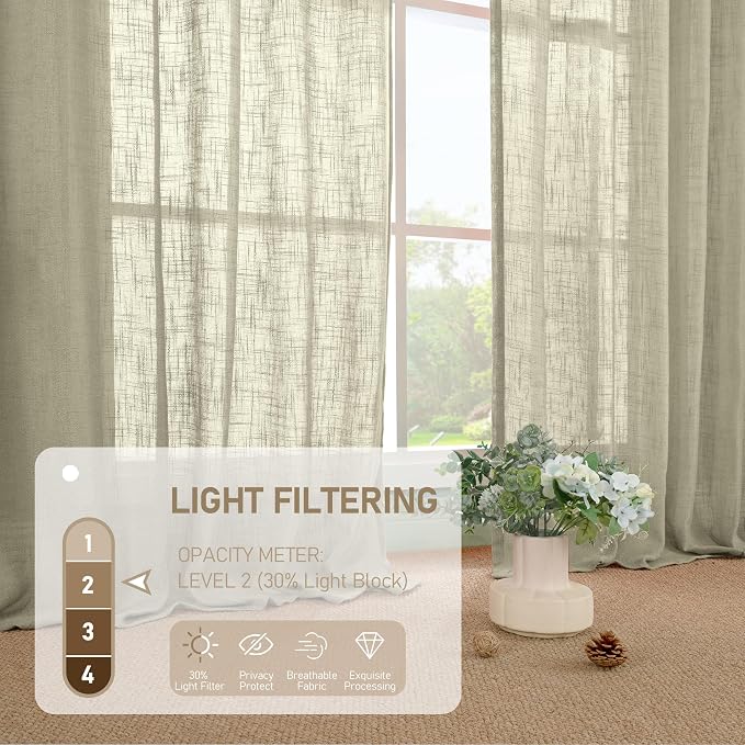 Oatmeal Linen Curtains 45 Inch Length - Image 4