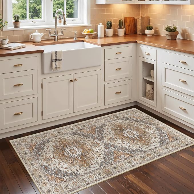 Madane Washable Area Rug 2x4, Small Entryway Rug Non-Slip Vintage Door Mat - Image 3