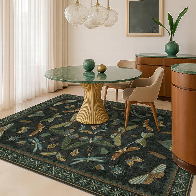 Hazo Haus Black and Green Rug 5x8 by HazoHaus