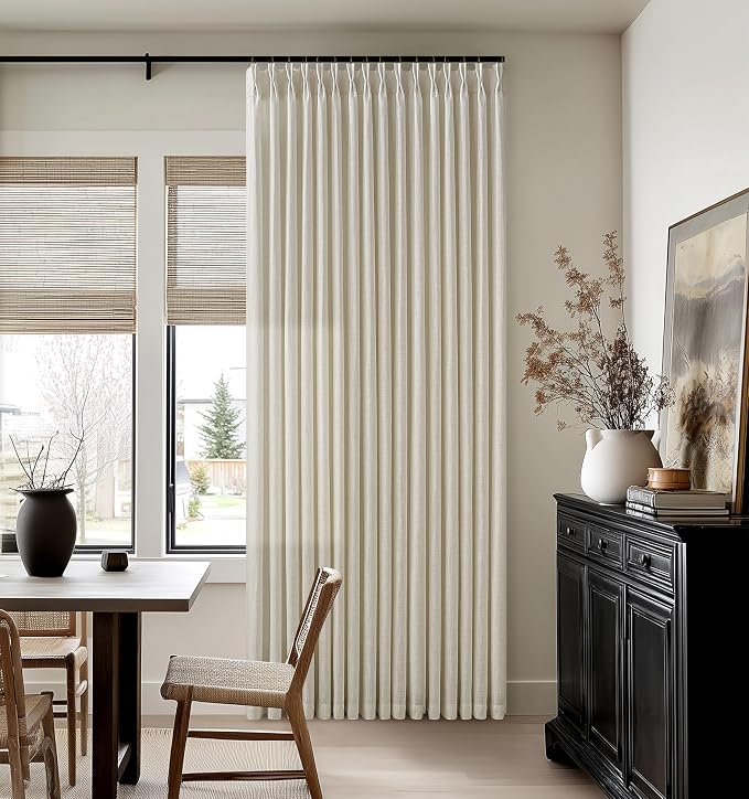 98 Inch Beige Linen Semi Sheer Pinch Pleated Curtains 50 Inch Wide 2 Panels | - Image 8