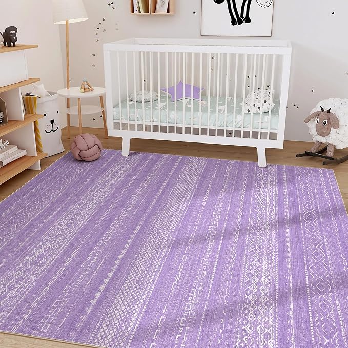 Nakagishi Purple Rug for Bedroom Girls: 5x7 Washable Boho Large Neutral Area - Image 6