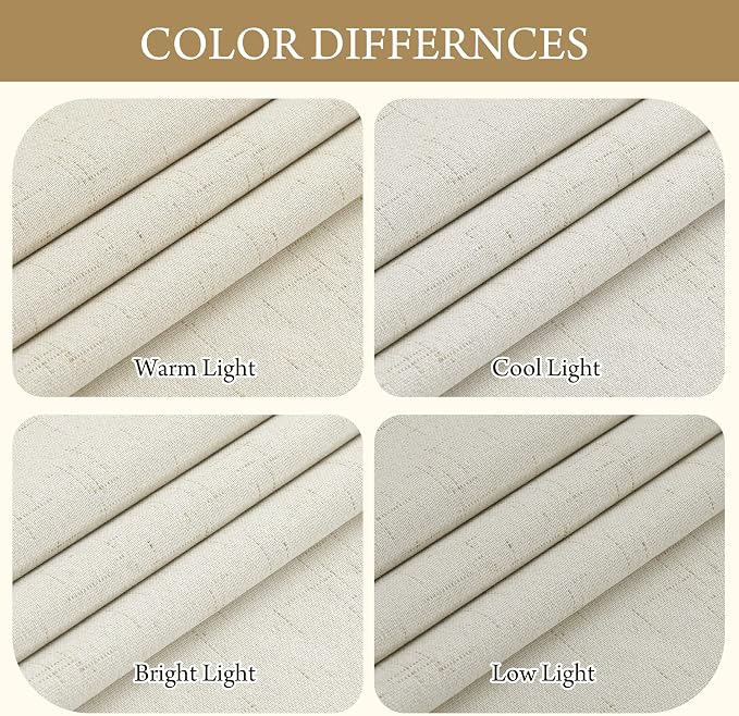 RYB HOME Cream White Linen Blackout Curtains, 100% Blackout Thermal Insulated - Image 5