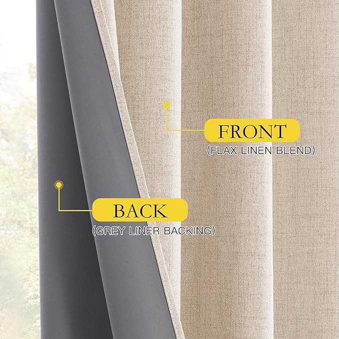 NICETOWN 100% Blackout Linen Curtains 108" Length, Thermal Insulated Long Drapes - Image 6