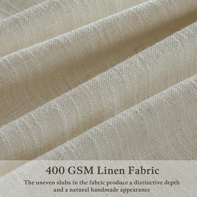 Farmhouse Linen Pinch Pleat Sand Beige Semi Sheer Curtains 105 Inches Long | - Image 3