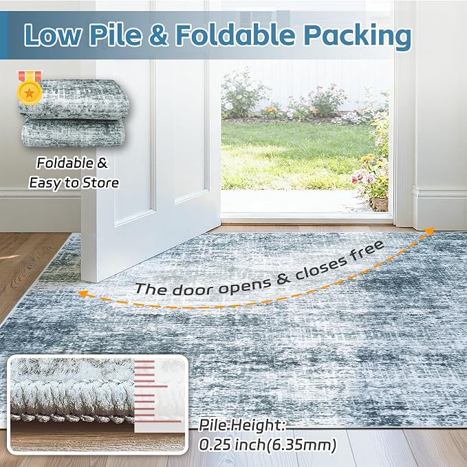 10x12 Area Rug for Living Room Bedroom: Non-Slip Modern Light Slate Blue | - Image 7