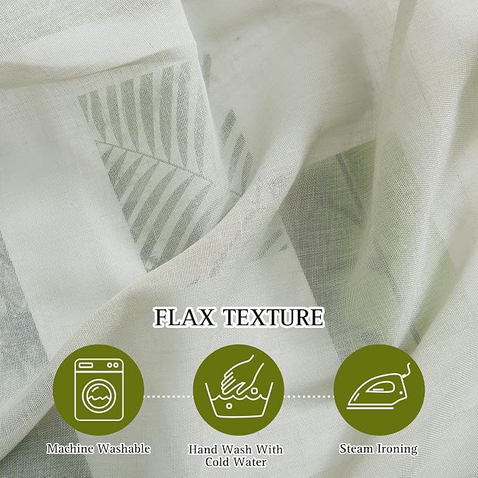 NICETOWN Sage Green Sheer Curtains 48 inches Long, Grommet Linen Blend Semi - Image 4