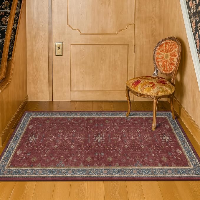 Burgundy 2x3 Washable Rugs for Entryway Indoor, Boho Kitchen Rug for Floor - Image 6