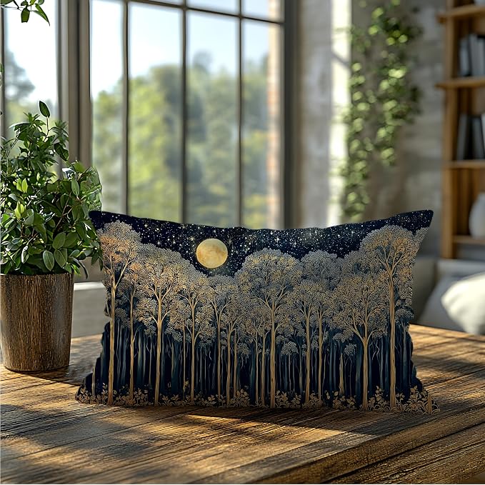 Rustic Dark William Morris Night Forest Moon Decor Pillow Covers 12x20 - Image 5