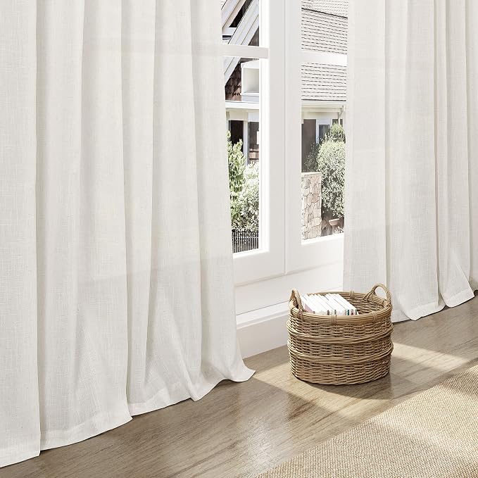 Nanspring Cream Small Linen Textured Curtains 24 Inch Length Light Filtering - Image 6