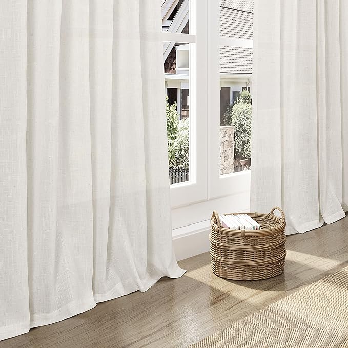 Nanspring Cream Natural Linen Curtains 47 Inch Length 2 Panels Set Boho - Image 6