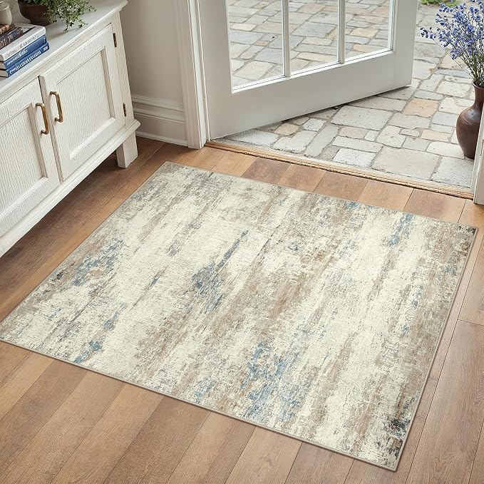 2x3 Area Rug Washable Beige Brown Abstract Modern Neutral Entryway Carpet Non - Image 4