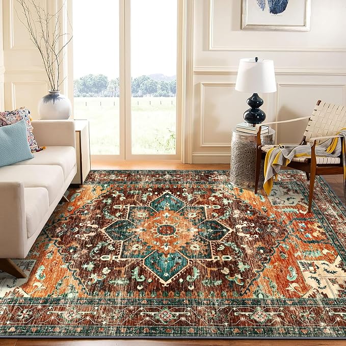 Yamaziot Area Rug 9x12 Large Rug, Non-Slip Washable Boho Vintage Living Room - Image 5