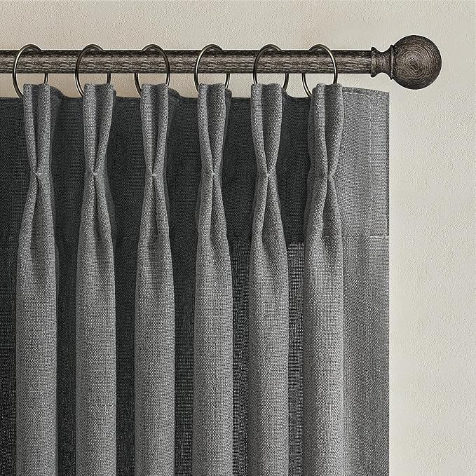 Dark Gray Sheer 90 Inches Long Bedroom Curtains 2 Panels Set, Pinch Pleated - Image 2