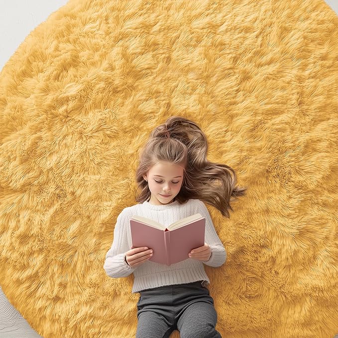 OLANLY Mustard Yellow Round Rugs by OLANLY