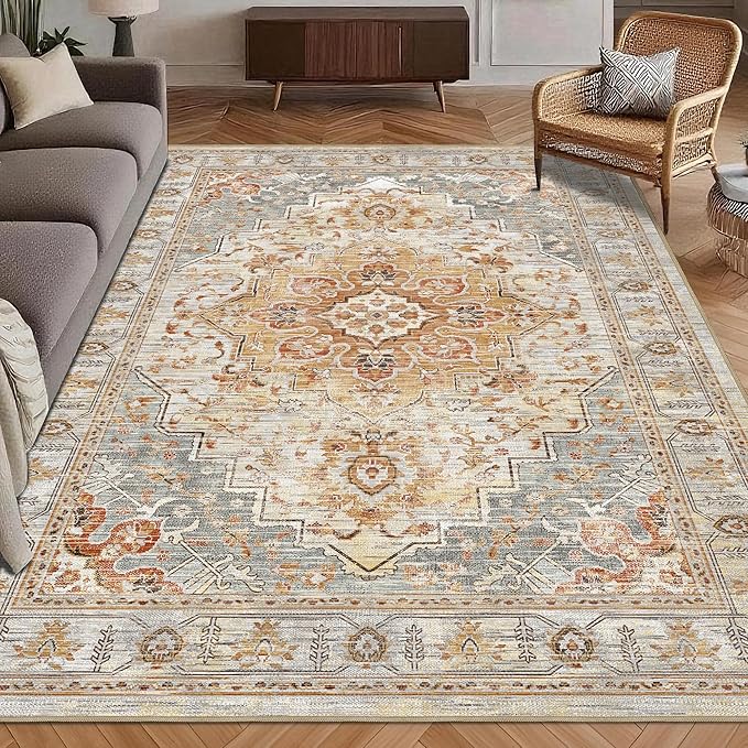 Washable Area Rug 4' x 6' Vintage Traditional Persian Mat by Unknown