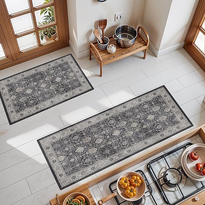 Kitchen Sink Rugs Set 0f 2: Washable Non-Slip Hardwood Floor Mat by HYHAOYUNLAI