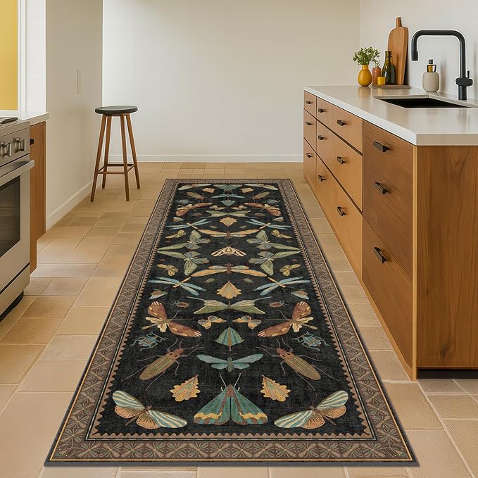 Black Insect 2'6"x10' Washable Extra Long Runner Rugs - Image 3