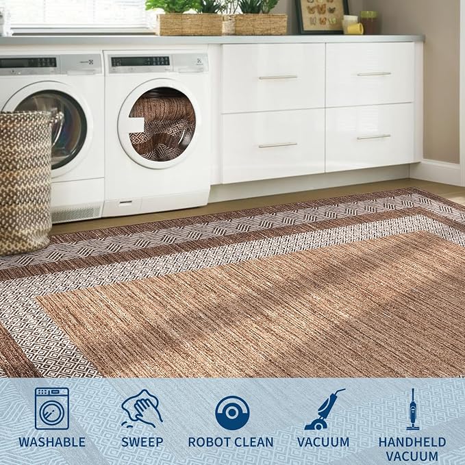 GarveeHome 2.5x8 Modern Bordered Runner Rug Soft Non Slip Washable Floor Carpet - Image 8