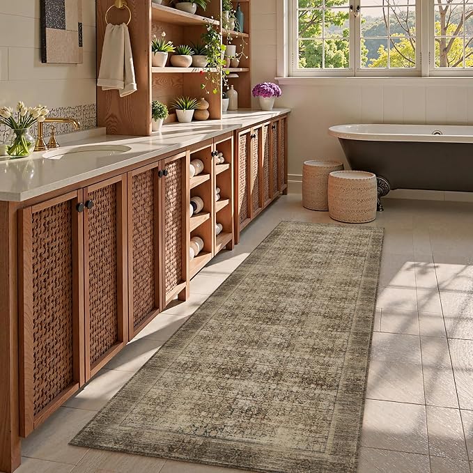 Washable Area Rug 2'6'' x 8' Vintage Traditional Persian Mat - Image 2