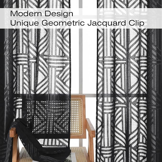 Simplebrand Black Semi Sheer Curtains 63 Inch Length 2 Panels, Light Filtering - Image 3