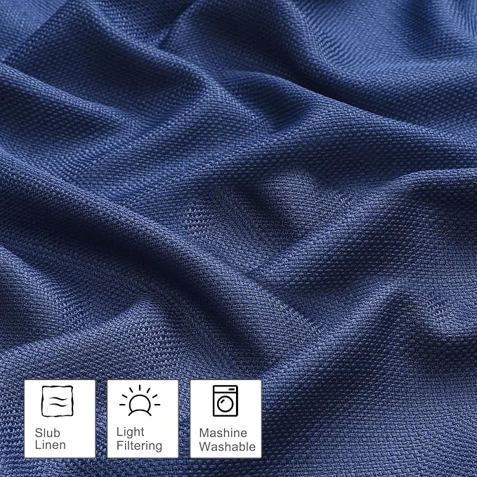 OWENIE Bob 1 PCS Blue Valances for Windows, Faux Linen Textured Kitchen Window - Image 4