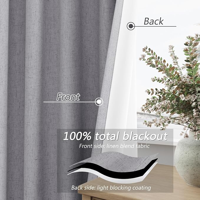 Guken Grey 100% Blackout Curtains 84 Inch Length 2 Panels Set - Image 4