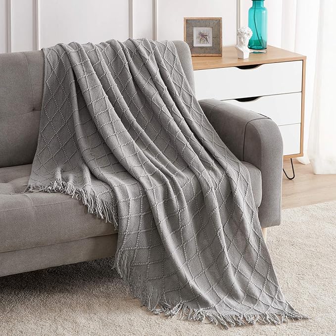 BOURINA Light Grey Throw Blanket 50x60 Inches Throw Textured Solid Soft Sofa by BOURINA