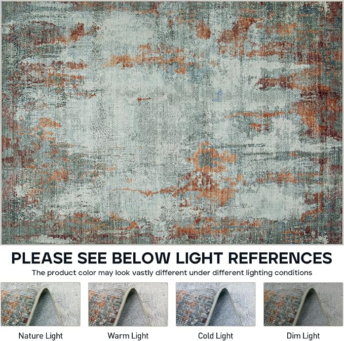 9x12 Area Rugs for Living Room Bedroom Dining Room Washable Red Brown | Soft - Image 8