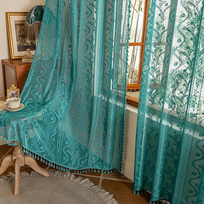 WAZZIO Boho Lace Curtains 2 Panels 72 Inch -Victorian Sheer Panel Drape French - Image 4